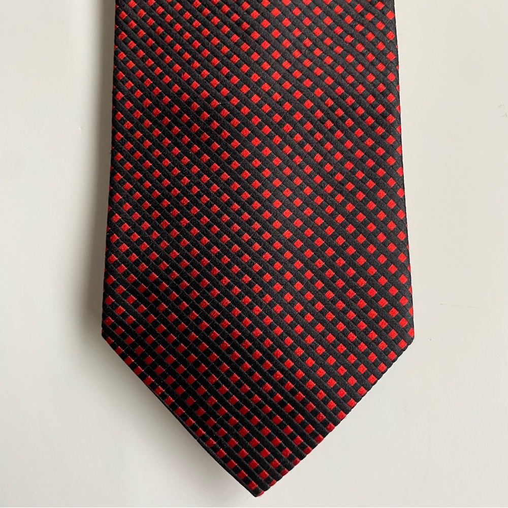 Villa Bugatti Tie 100% Italian Silk Vintage Necktie Red Black Checked Italy
